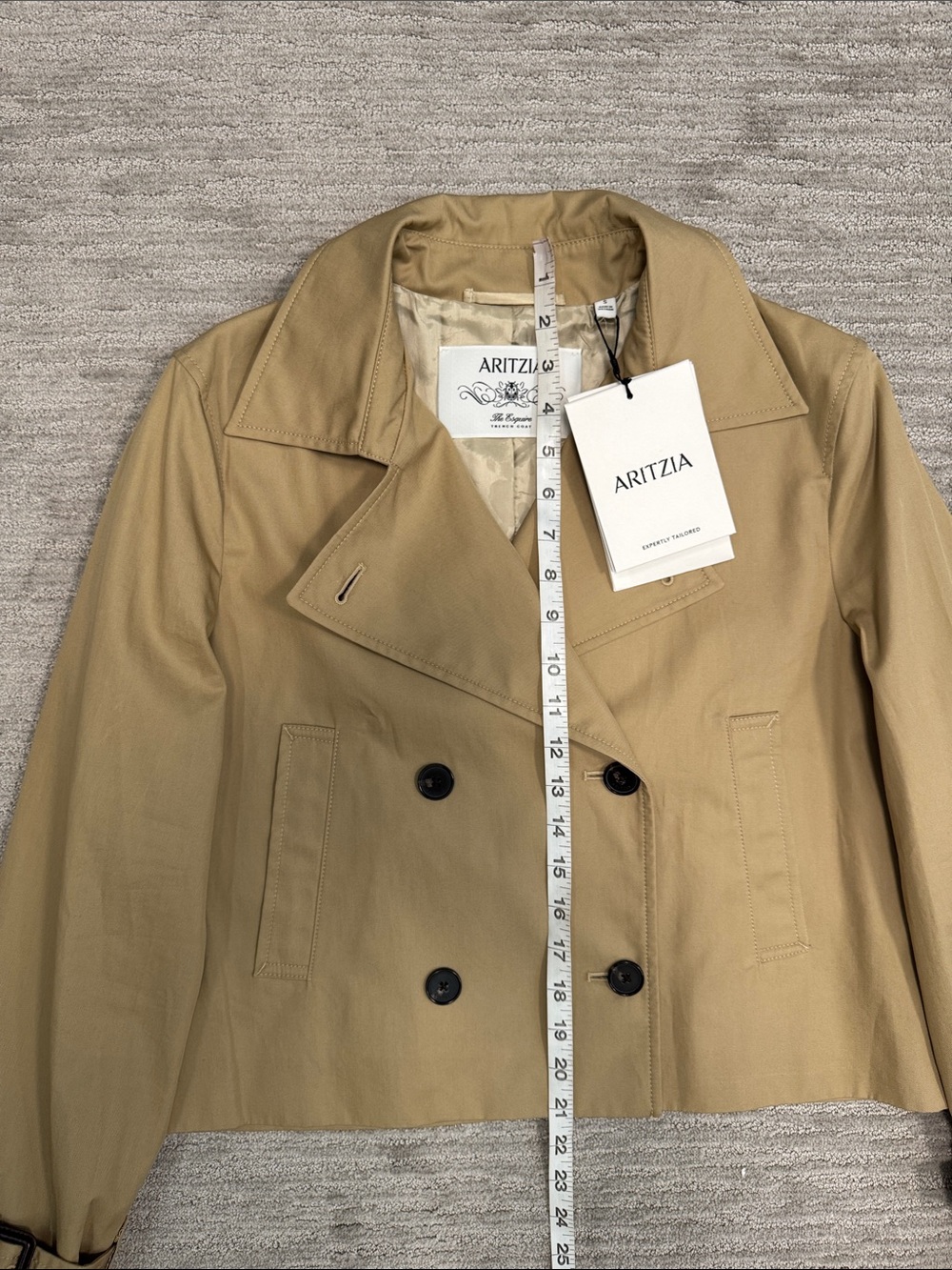 Aritzia NWT The Esquire Short Trench Coat Wicker Tan Size Small - Picture 13 of 16